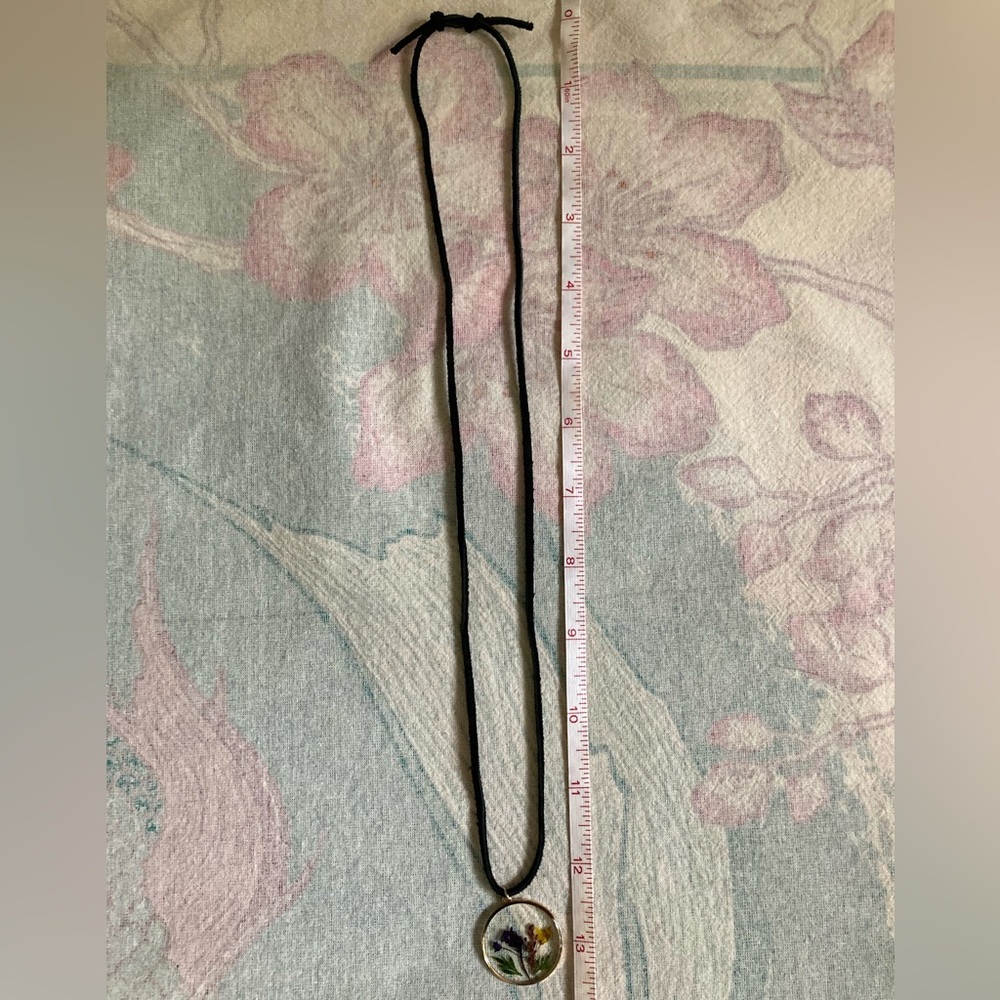 Handcrafted Pressed Flower Pendant Necklace - Purple & Yellow - Picture 8 of 9